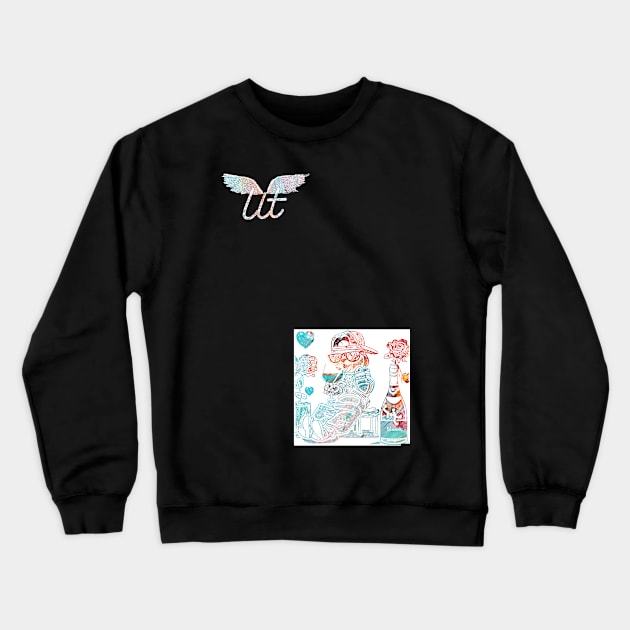 LitQ - Cute cat drinks wine on Valentine's Day anime art vibe Crewneck Sweatshirt by LitQ